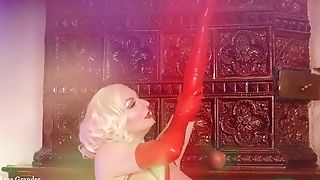 Crimson Spandex Rubber Gloves, Erotic Movie Of Kink Model Arya